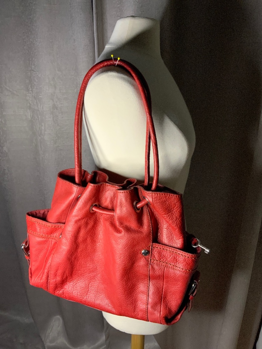 Hot Red Fossil Leather Shoulder Bag